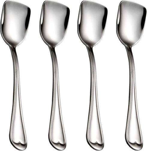 Dessert Spoons, Square Head Spoons, 18/10 Stainless Steel Spoon Set of 4 for Ice Cream & Tea