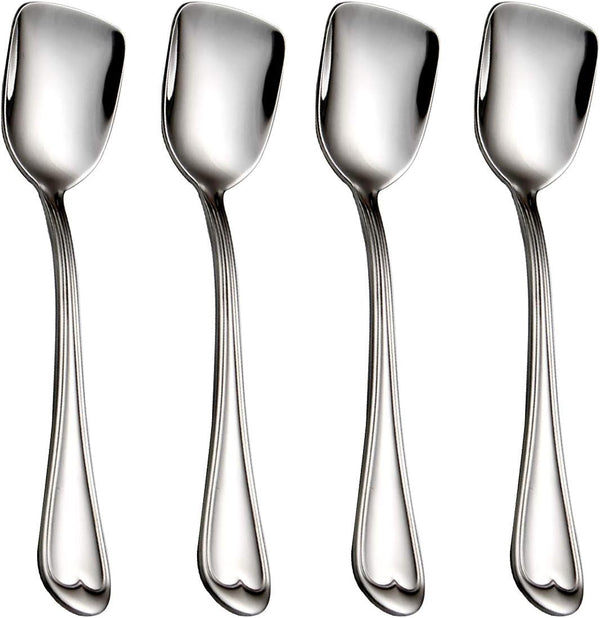 Dessert Spoons, Square Head Spoons, 18/10 Stainless Steel Spoon Set of 4 for Ice Cream & Tea
