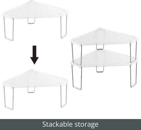 Counter, mDesign Plastic/Steel Freestanding Foldable Corner Stackable Organizer Shelf for Kitchen, Pantry, Cabinet