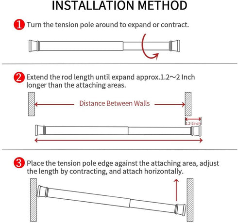 Spring Tension Rods 28-43 Inches - Spring Load Adjustable Expandable Heavy Duty Steel Small Short Tension Curtain Rod