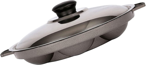Appam Patra Paniyaral Non-Stick Paniyaram Pan with Stainless Steel Lid, 7 Balls
