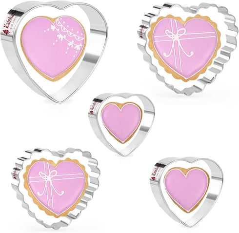 KAISHANE Love Heart Cookie Cutter Set - 5 Pieces Stainless Steel Heart Shaped Biscuit Pastry Cutters