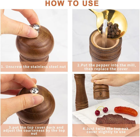 Set, Set, 8 inches Pack 2 XWXO Wood Salt and Pepper Grinder Salt Mill Pepper Grinder Pepper Mill, Salt Shakers