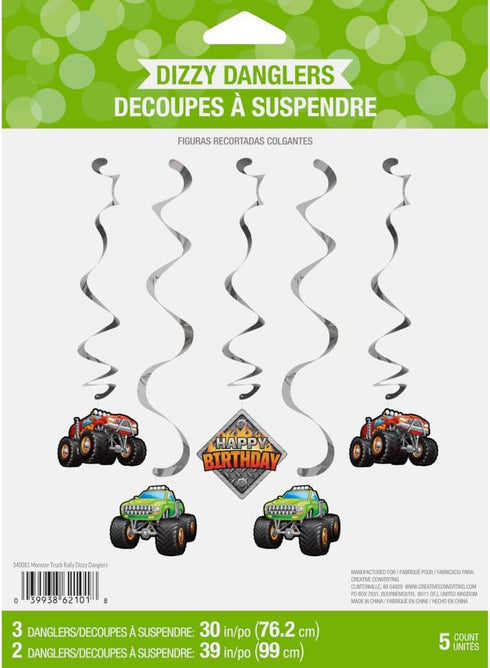 5 39" Creative Converting Monster Truck Dizzy Danglers, ct, Multi-colored