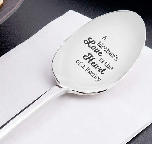 A Mother's Love Is The Heart Of A Family - Engraved Coffee Spoon Gift for Mom, Unique Birthday Gift