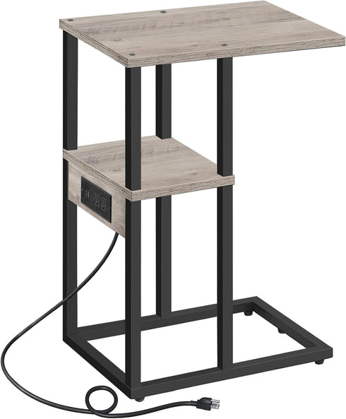TUTOTAK C Shaped End Table with Charging Station, Side Table for Small