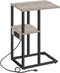 TUTOTAK C Shaped End Table with Charging Station, Side Table for Small