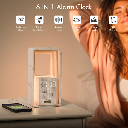 9 Dimmable Snooze,USB WILIT Digital Alarm Clock, Sunrise Alarm Clock with Nightlight, Sleep Aid Sounds, White Noise