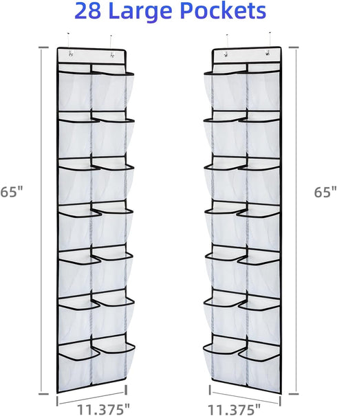 KEEPJOY Over The Door Shoe Organizer, Hanging Shoe Organizer with 4 Hooks, Shoe Holder with 14 Mesh Pockets Closet Door Shoe Storage Bag (White-2Pack) by KEEPJOY