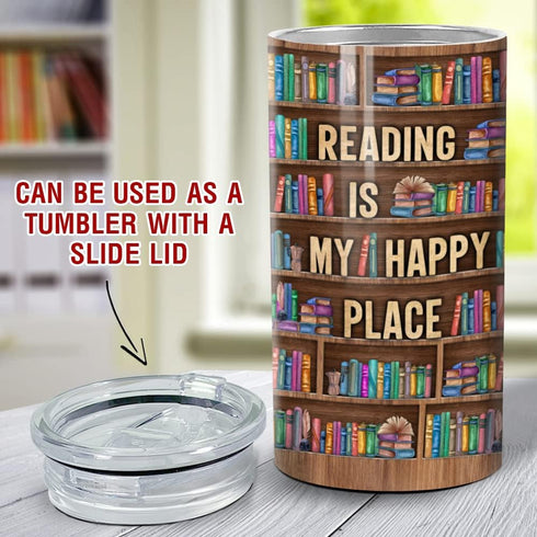 4 1 12oz Coozie SANDJEST Book Lovers Tumbler Bookshelf in Tumbler Can Cooler Skinny Stainless Steel Tumbler Gift