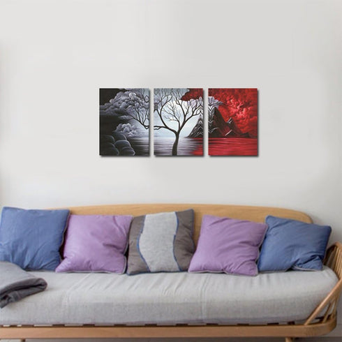 Wieco Art The Cloud Tree 3 Panels Modern Canvas Wall Art Prints - Abstract Seascape Paintings for Home Decor