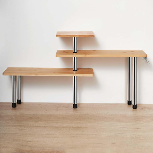HYNAWIN 3 Tier Corner Shelf Bamboo & Metal Storage Rack, Adjustable Organizer for Kitchen, Bedroom, Office