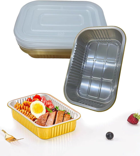 Aluminum Foil Pans with Lids, 10 Pack Heavy Duty 2LB Small Foil Pan, 8.5" 6" Disposable for Baking & Cooking
