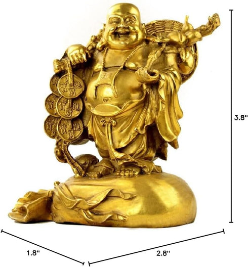 Fengshui Statue Buddha, Brass Laughing Buddha Carrying Bag, God of Wealth Figurines