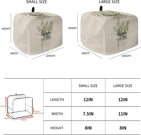 Toaster Dust Cover with Pockets: Rustic Spring Eucalyptus Leaves Design, Dust-proof Cover for Small Appliances