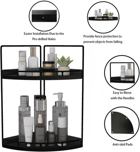 Dorhors 2-Tier Counter Counter Countertop Bathroom Organizer,Vanity Corner Shelf, Skincare, Wood Bathroom Storage