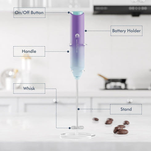 Powerful Handheld Milk Frother, Mini Whisk Drink Mixer for Coffee, With Stand, Cappuccino, Latte, Matcha, Hot Chocolate