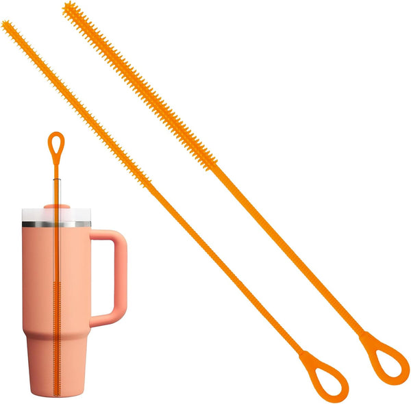 Cabipeove 2Pcs Silicone Straw Cleaner Brush, 9.84in Reusable Straw Cleaner with Bendable Steel