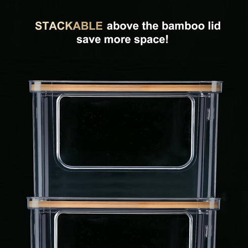 Hudgan Stackable Storage with Bamboo Top for Laundry Room Organization, Extra Large Trash Bag/Garbage Bag Dispenser