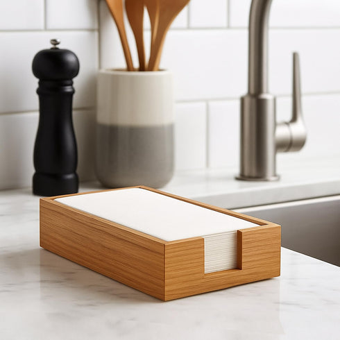 Countertop Acacia Wood Guest Towels Holder for Bathroom Napkin Holder Hand Towel Tray Flat Cocktail Napkins Holder
