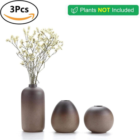 ComSaf Small Ceramic Flower Bud Vases Set of 3, Modern Design, Metallic Gradually Varied Brown Color