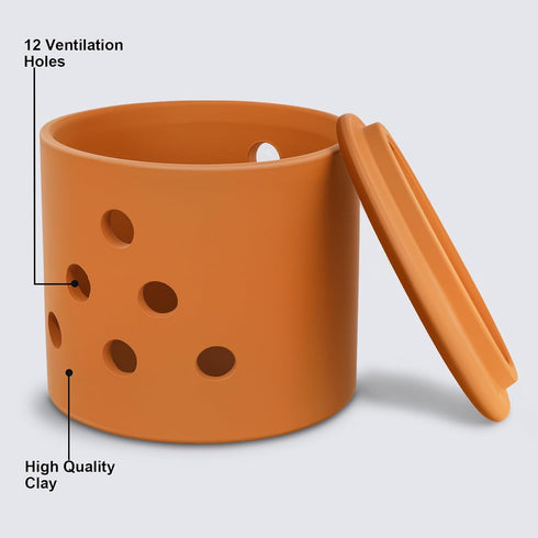 12 LEEPENK Terracotta Garlic Keeper,Vented Clay Garlic Storage Container Saver with Lid and Air Vent,Reserve