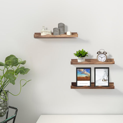 15.7 Inches, Set 3, AZSKY Floating Bookshelf for Kids, Floating Shelves for Wall, Cloud Picture Ledge Shelf - Walnut