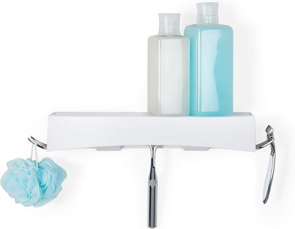 Better Living Clever Flip Shower Shelf, Wall Mounted Shower Caddy Organizer, 16.88" x 4" x 2.88", White, No Drilling