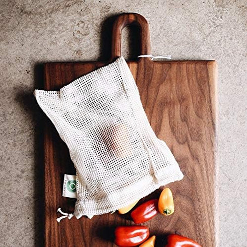 Reusable Organic Cotton Mesh Produce Bags - 100% Cotton, Durable, Washable with Tare Weight & Drawstring, 6 Sizes (2L,
