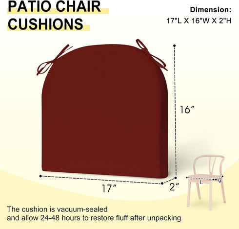 Set 2 17" 16" 2", downluxe Outdoor Chair Cushions of for Patio Furniture, Water-Resistant Patio Chair Cushions