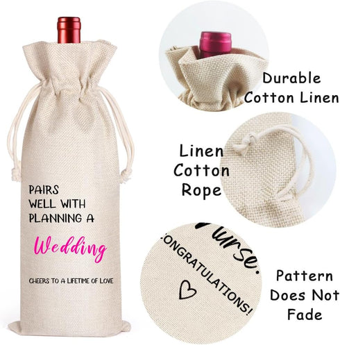 LANBAIHE Linen Wedding Wine Gift Bag - Reusable Gift for Bride and Groom, Perfect for Wedding Couples