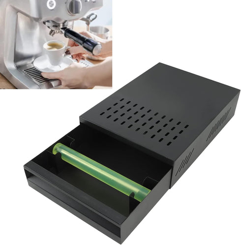 Stainless Steel Drawer Type Coffee Knock Box, Large Capacity Espresso Container, Detachable with Non-Slip Base, Black