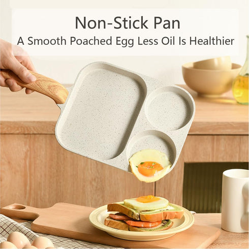 Egg Frying Pan, Nonstick 3 Section Omelette Pan, Aluminium Alloy, Suitable for Gas & Induction Cookware
