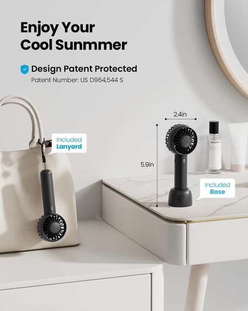 Gaiatop Mini Portable Fan, Powerful Handheld Fan, Cute Design 3 Speed Personal Small Desk Fan with Base, Lightweight Makeup USB Rechargeable Fan for Stylish Girl Women Travel Indoor Outdoor Black by Gaiatop