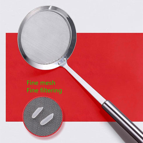 Skimmer Spoon - Stainless Steel Spider Strainer for Cooking, Frying, Skimming Grease, Foam, and Gravy