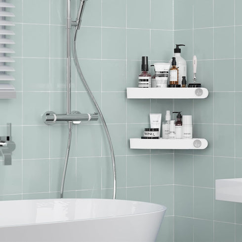 90 2 Pack Sotfamily Plastic Shower Caddy Corner (for Only), Adhesive Corner Shower Shelves for Bathroom Organizers