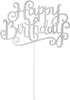 Allazone 1 PCS 'HAPPY BIRTHDAY' Cake Topper & 7 PCS Pentacle Stars Cake Toppers Decoration, Silver