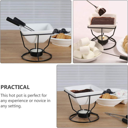 YARNOW Ceramic Butter Warmer Fondue Pot with Tealight Candle, Chocolate Melt Pot for Cheese and Chocolate