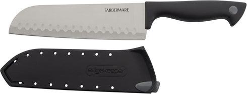 Farberware Edgekeeper 7-Inch Santoku Knife, High Carbon-Stainless Steel Kitchen Knife with Self-Sharpening Blade Cover,