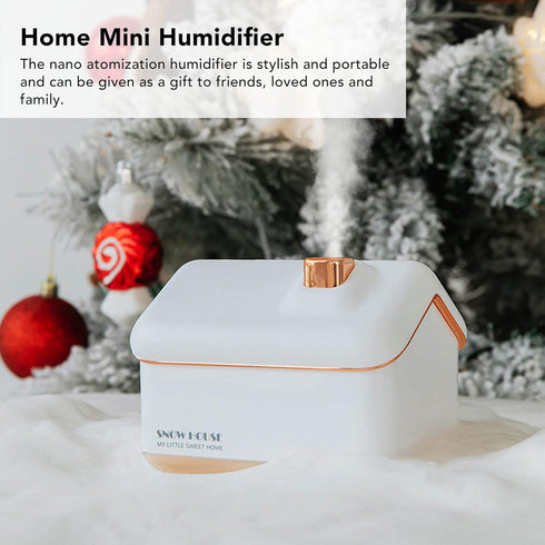 Desktop Humidifier, Snow House Humidifier with 2 Speed Adjustment, Portable Silent USB Plug In Gift with Night Light
