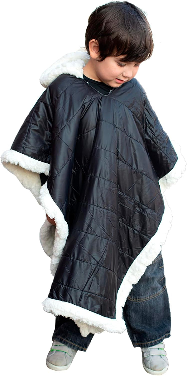 Birdy Boutique Car Seat Poncho for Kids, Reversible Warm Blanket, Safe Over Seat Belts, Black, One Size