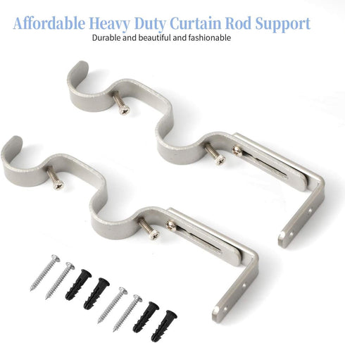 Heavy Duty Curtain Rod Brackets - Adjustable Double Rod Holders, 1 Inch (2 PCS, Silver)