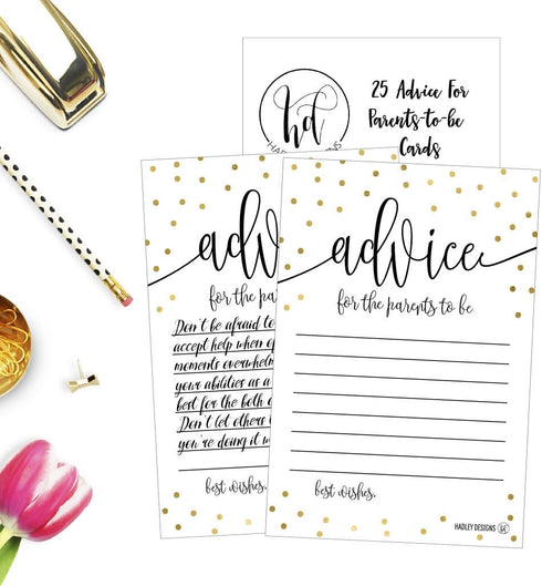 Hadley Designs 25 Gold New Mommy or Parent Advice Cards, Keepsake Alternative Guestbook for Baby Shower