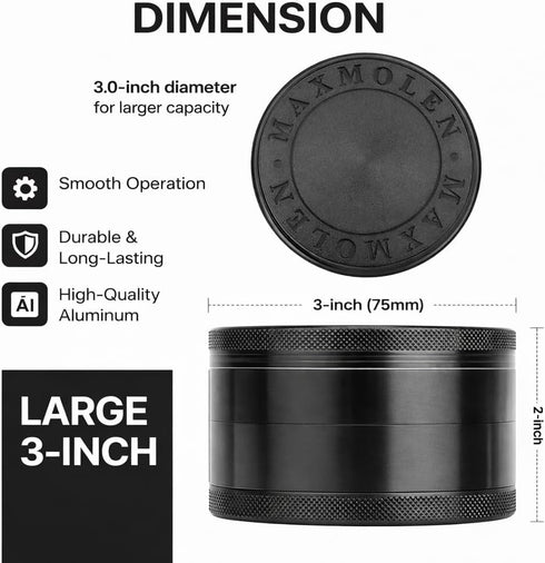 GRAVEND 3" Inch Large Spice & Seasoning Grinder, Dual Grind Plate for Fine and Medium result