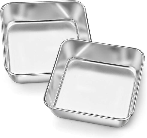 P&P CHEF 6 Inch Square Cake Baking Pans, 2 Pcs Stainless Steel Lasagna Brownie Pan for Small Birthday Cake, Leakproof