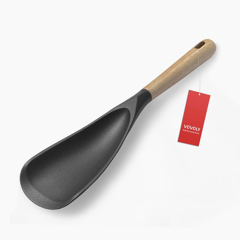 VOVOLY 11.4'' Black Silicone Cooking Spoon for Nonstick Cookware, Mixing, Scooping, and Scraping