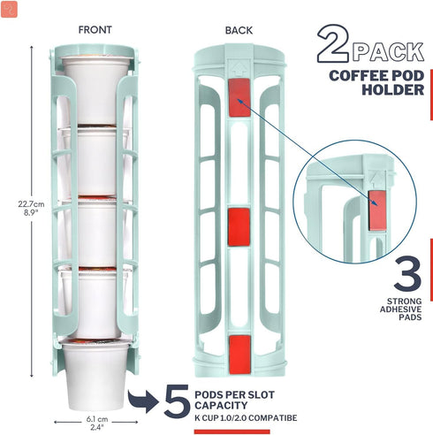 STORAGENIE K Cup Holder for Keurig - Coffee Pod Storage, Side Mount, Perfect for Small Counters (2 Rows/For 10 K Cups)