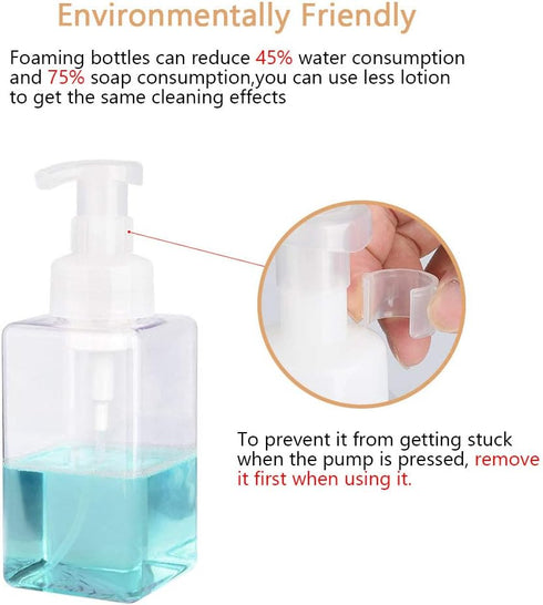 UUJOLY Foaming Soap Dispenser, 450ml (15oz) Refillable Pump Bottle for Liquid Soap, Shampoo, Body Wash (2 Pcs) Clear