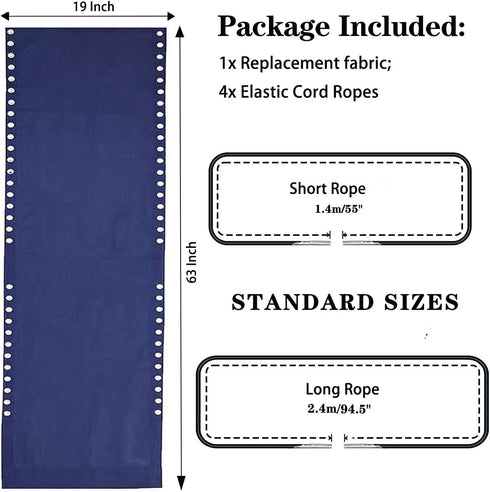 19 Inch Zero Gravity Chair Replacement Fabric with Bungee Cord Kit, Wide Repair Cloth with Replacement Cord for Anti