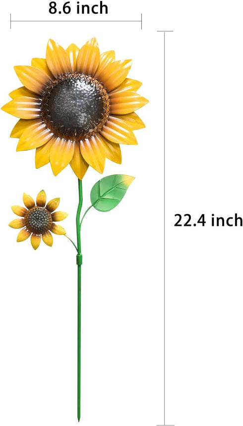 YEAHOME 2 Pack Garden Decor, 22.4“ Sunflower Garden Stakes, Metal Flowers with Shaking Head for Outdoor Decoration